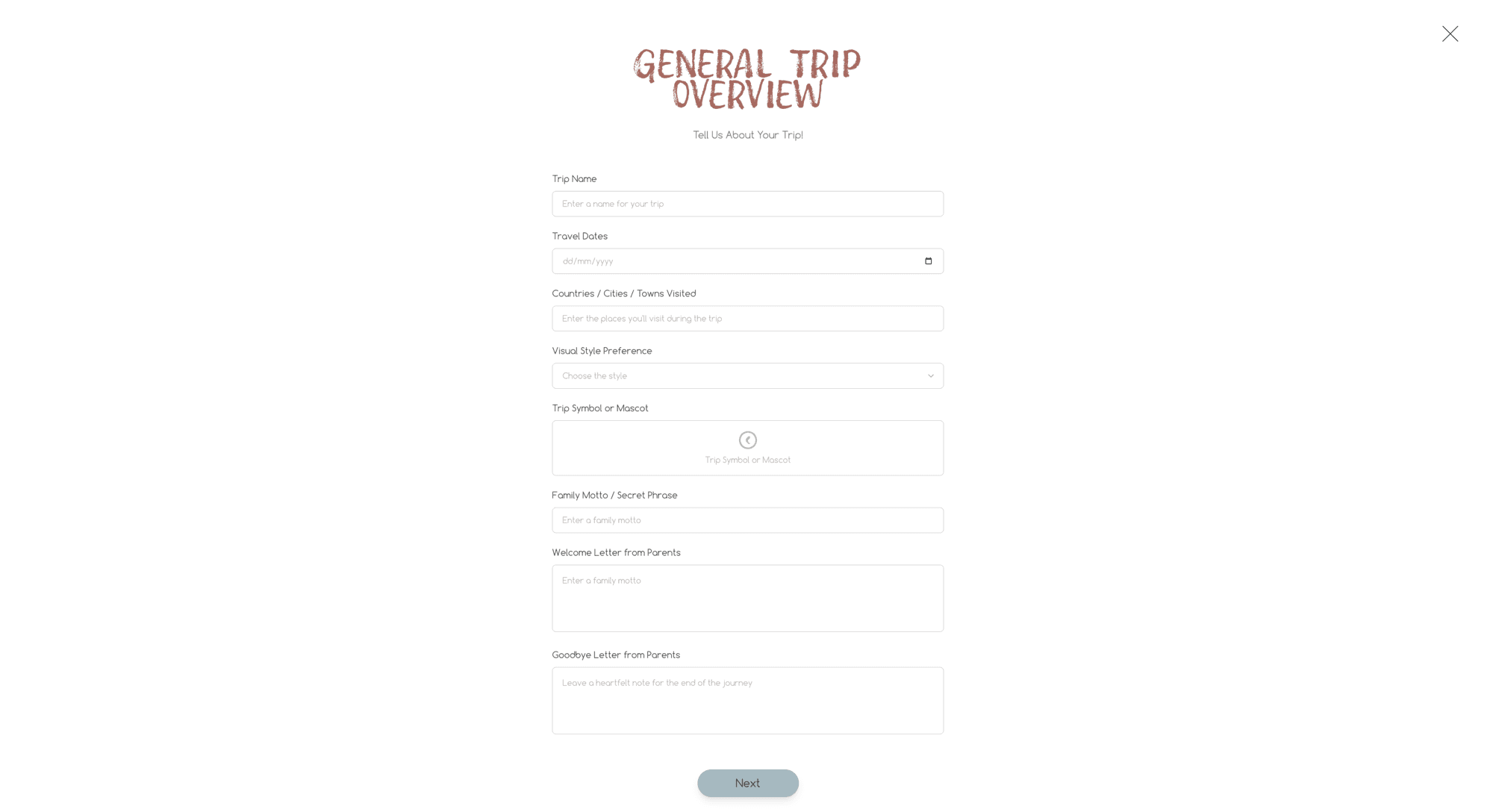 General Trip Overview — dates, destinations, personalization