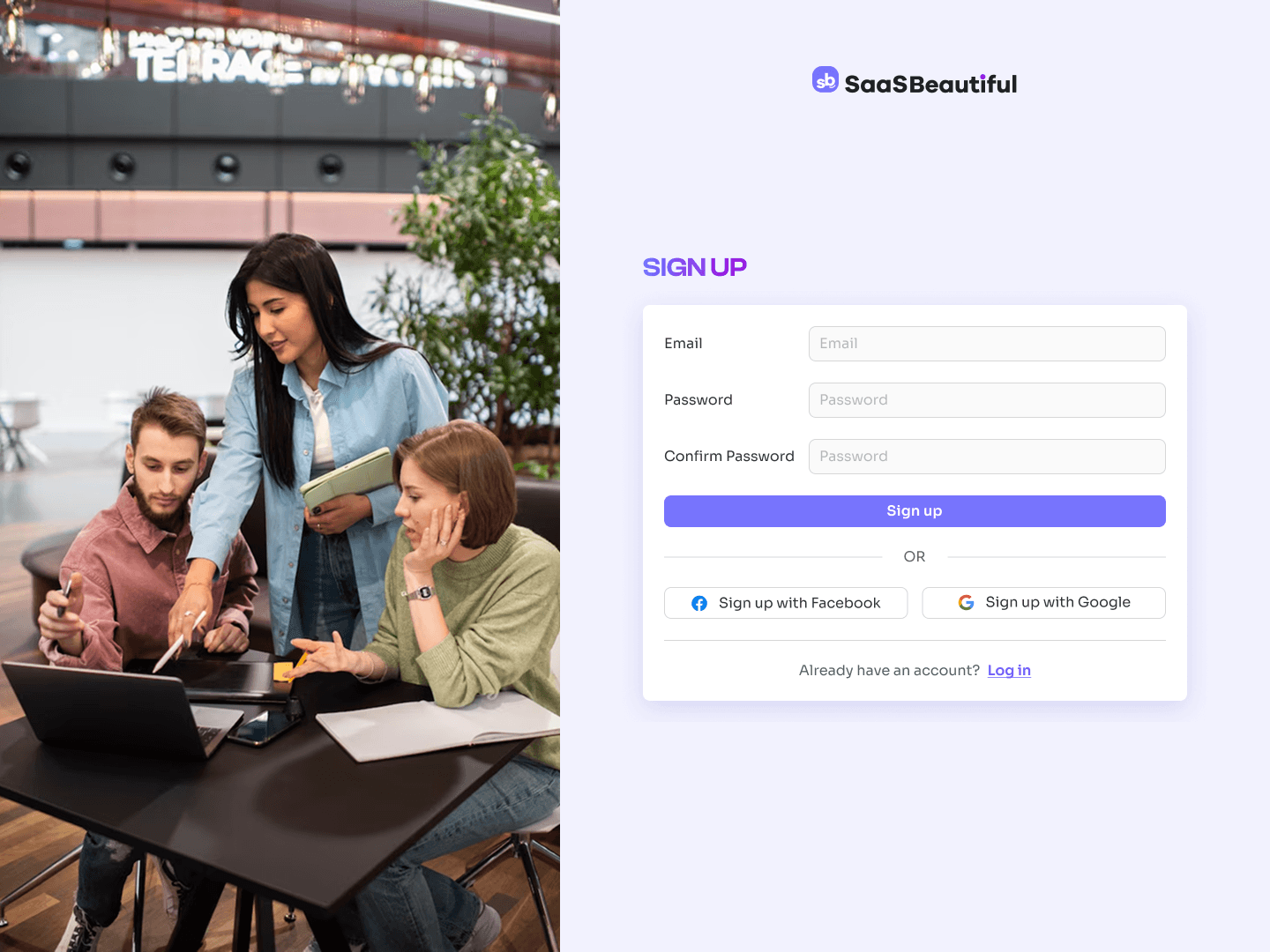 Sign Up — registration with social auth options